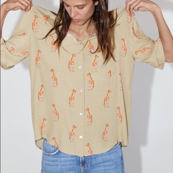Zara | Tops | Zara Giraffe Print Shirt 